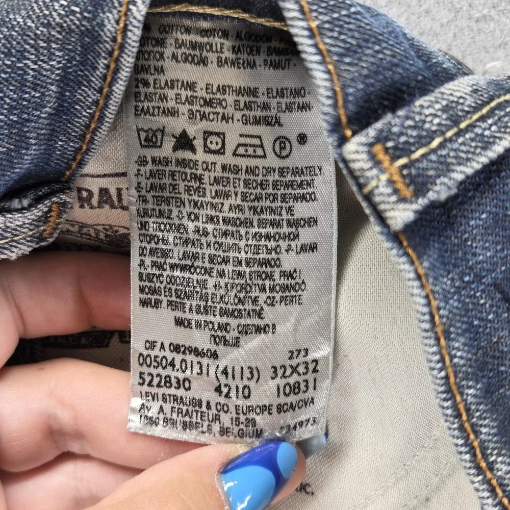 Vintage Levis 504 Jeans Mens 32x32 Blue Straight Engineered Whiskers Honeycomb